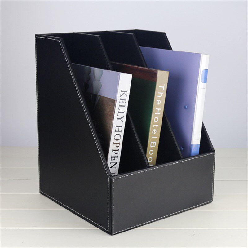 创意皮革三层文件架 资料架子栏木质 办公用品多层桌面Z收纳架筐