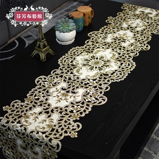 桌旗布艺欧式 电S视柜盖巾流苏床 美式 绣花餐桌布台布茶几巾桌垫