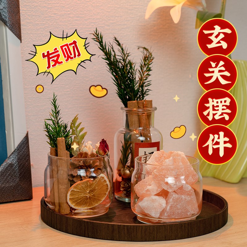 入户玄关餐边柜招财小摆件肉桂生财粗盐净宅客厅电视柜装饰品