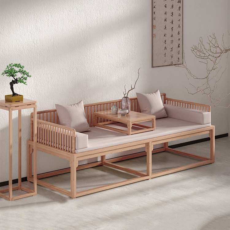 新中式实木罗汉床简约现代多功能沙发茶室禅意小户型客厅原木沙发