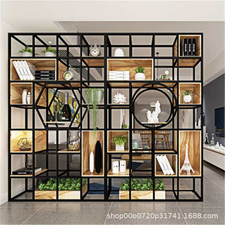 美式铁艺隔断工业风玄关书架复古储物柜屏风办公落地展示架