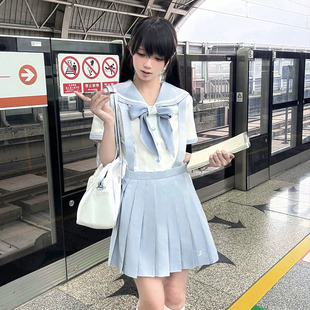 7号云/七号线原创jk奶油裱襟线短袖水手服女学院风日系甜美套装