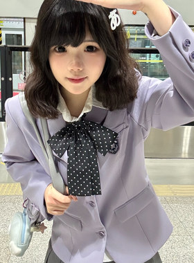 7号薰/7号线原创西服jk制服紫色学院风jk制服百搭收腰外套校供感