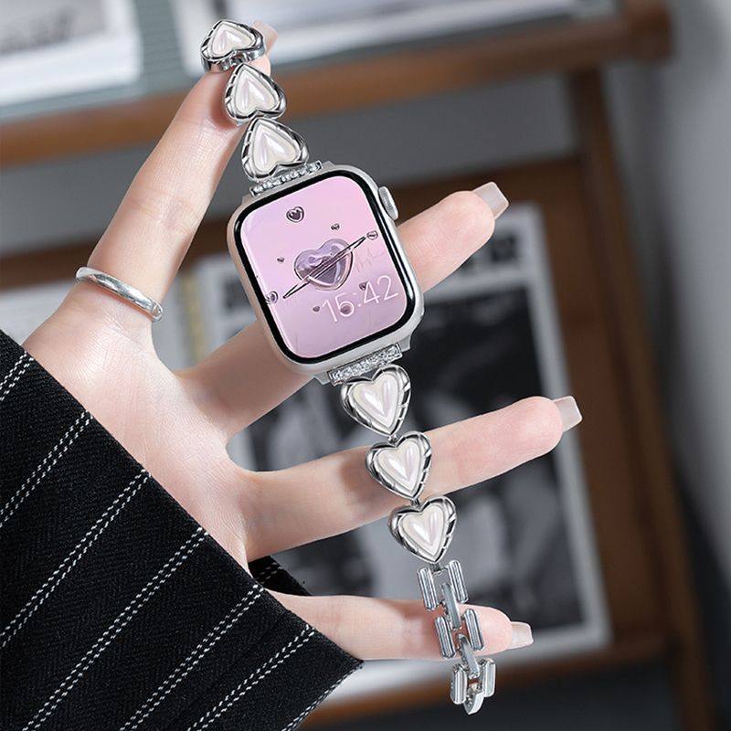 适用iwatch苹果手表S7/8表带6/5/4/3代爱心金属手链SE通用新颖女,手表,配件,淘宝优惠券,粉丝福利购,淘宝优惠卷