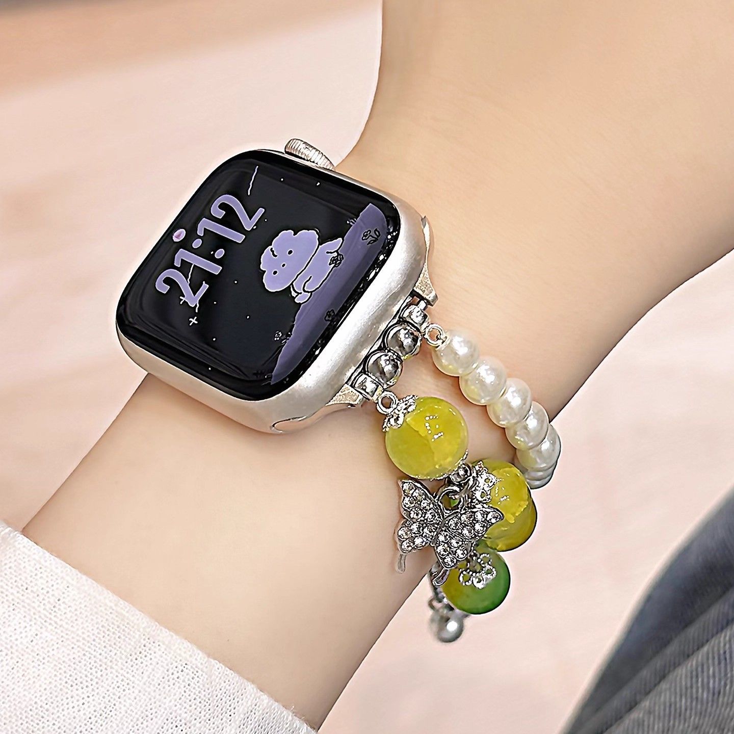 适用华为10苹果手表s11手环iwatch10表带猫眼石小香风蝴蝶小米10