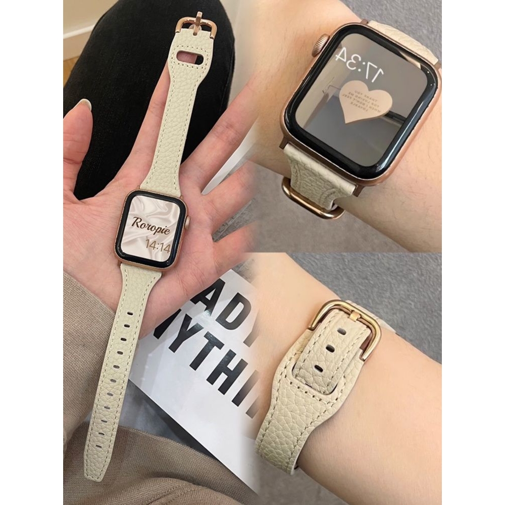 ins适用小米98pro表带荔枝纹皮质苹果s11/s10红米华为fit4/vivoGT