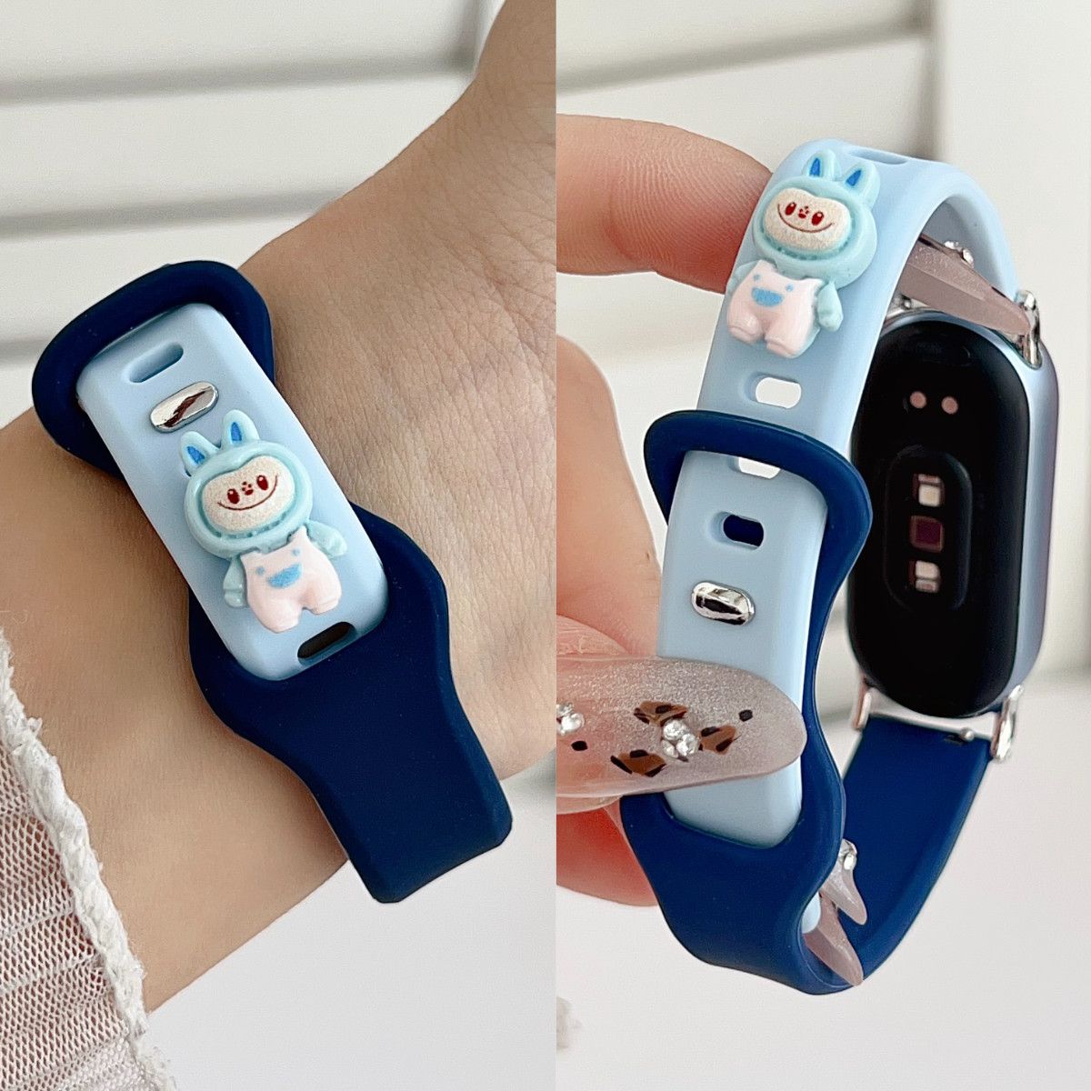 适用小米手环10/9/8表带nfc硅胶红米5/4卡通la布小公仔扣9pro腕带