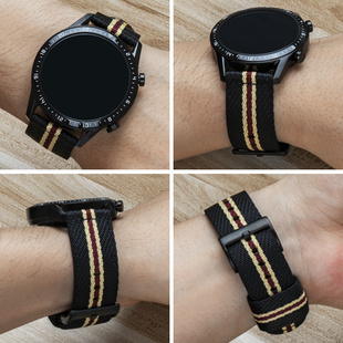 加厚复古帆布手表带华为gt3男GT2透气编织带20/22mm通用Watch3Pro