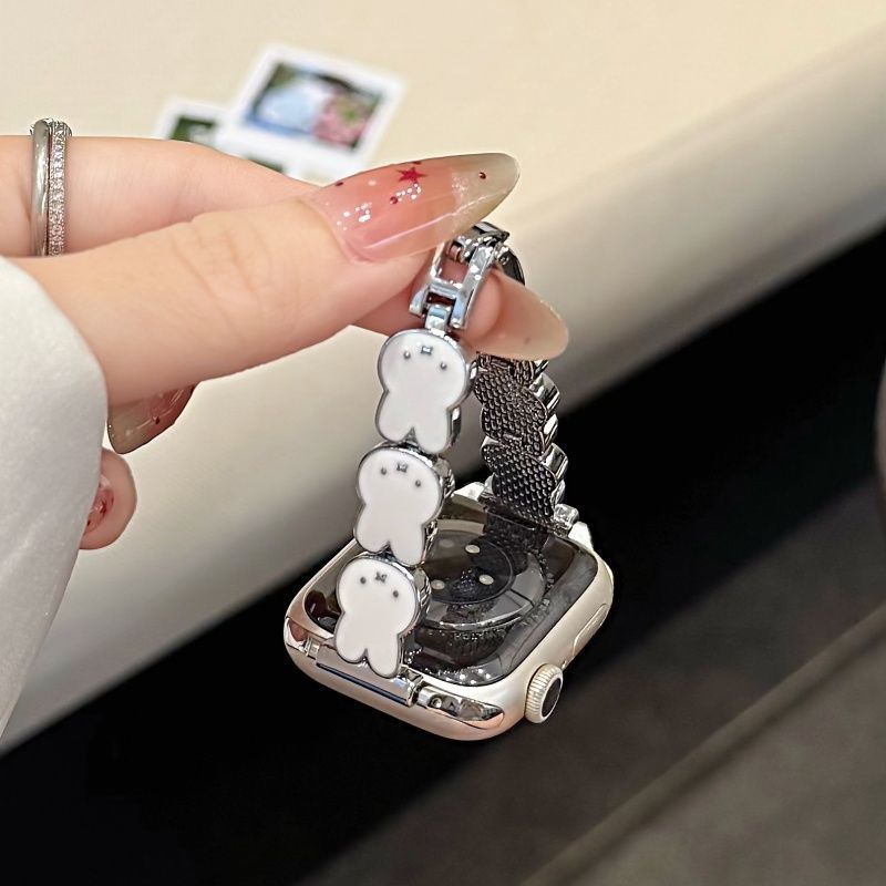 适用iwatchs11表带s10金属兔子苹果98765se女款可爱米菲卡通春秋