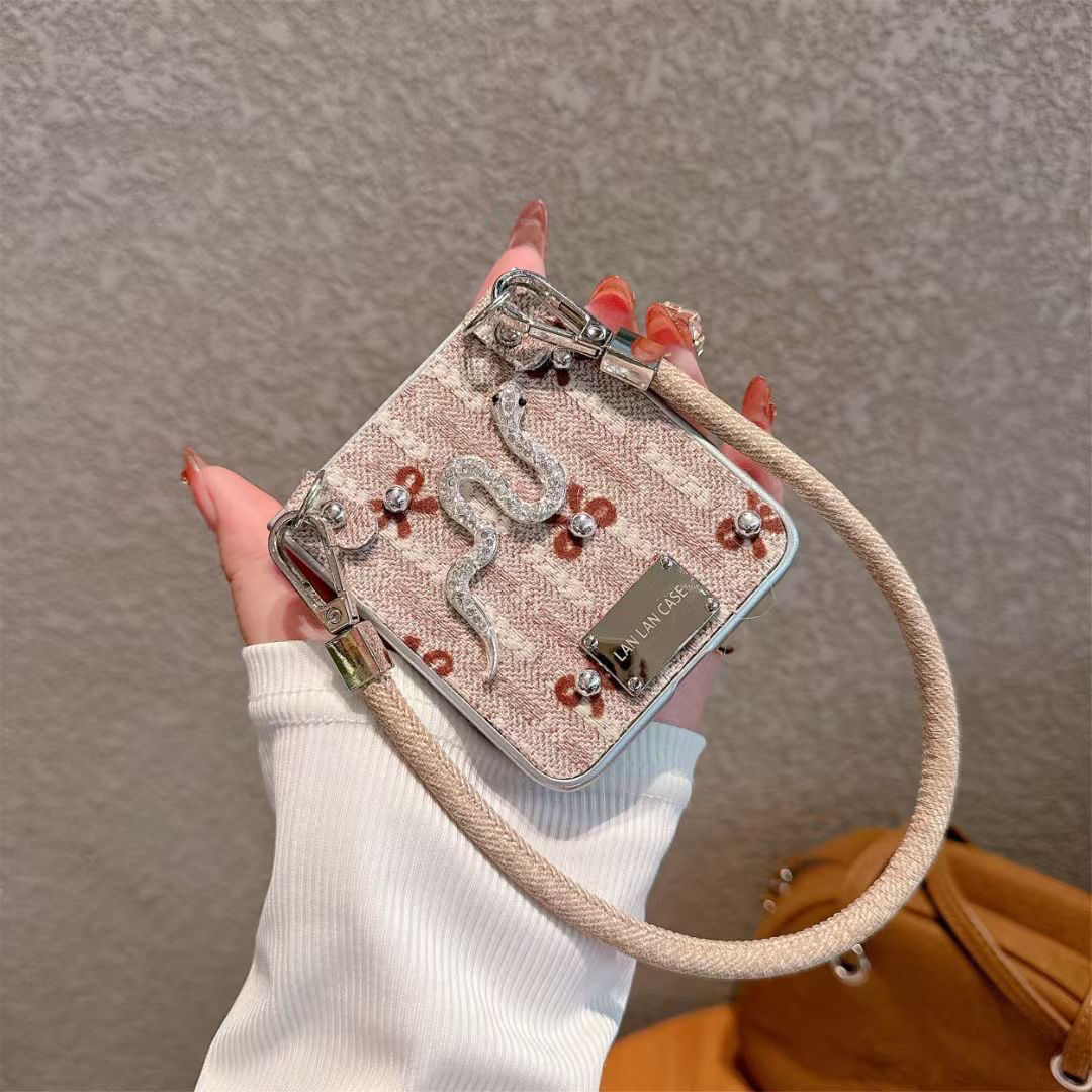 织布立体闪钻小蛇年适用华为pocket2/s手机壳折叠屏nova Flip挂绳