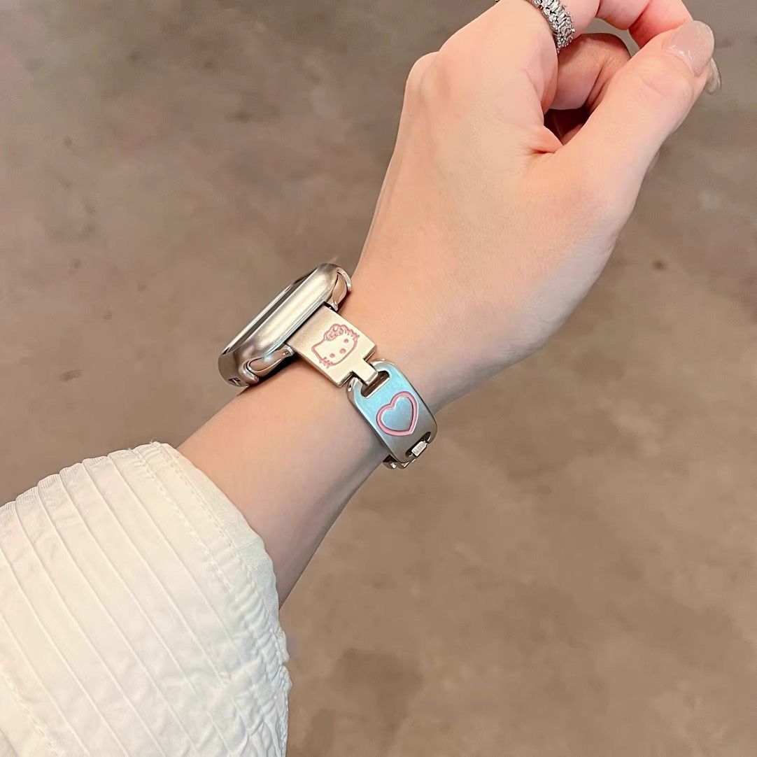 高颜值适用iwatchs10代s9苹果表带爱心kt猫小米9NFC8手镯红米5