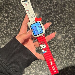 可爱KT猫适用苹果watchS10/987硅胶磁吸卡通表带表壳华强北通用