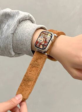 适用苹果手表Applewatcs10表带秋冬小众毛绒iWatch9876啪啪圈腕带