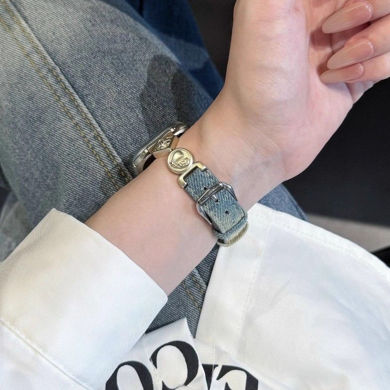 ins适用苹果s11金属克罗芯复古皮质表带小米1098pro牛仔红米6华为