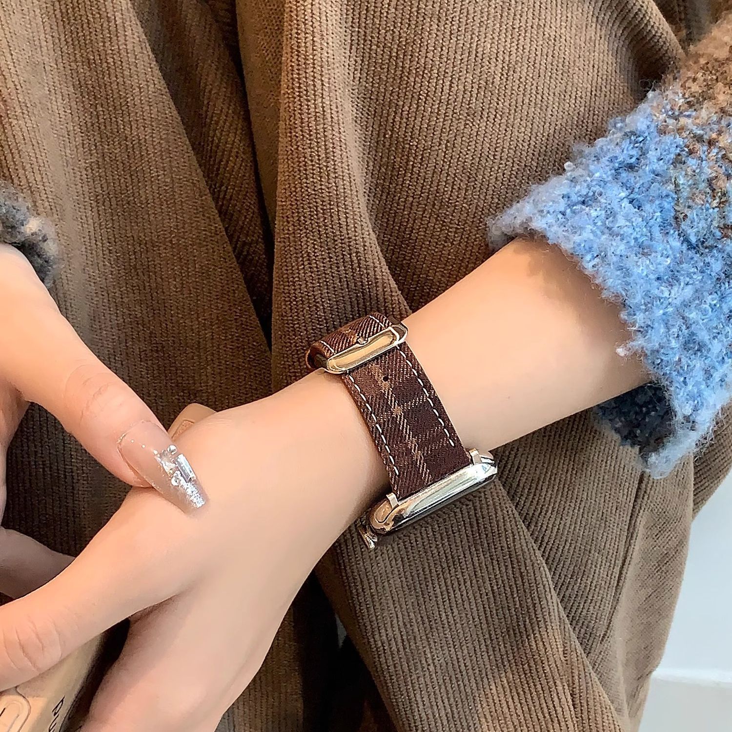 适用华为fit4pro手表表带华为fit4表带毛呢皮质格纹fit3秋冬腕带