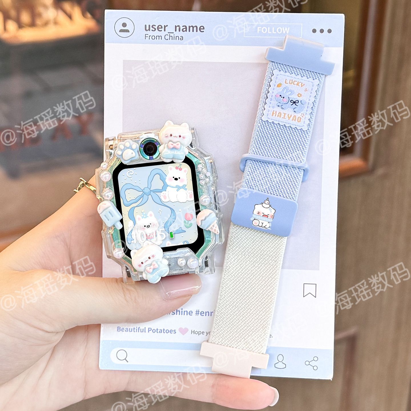 可爱喵兔适用小天才电话手表表带Z11/z10/z9编织z8卡通DIY壳