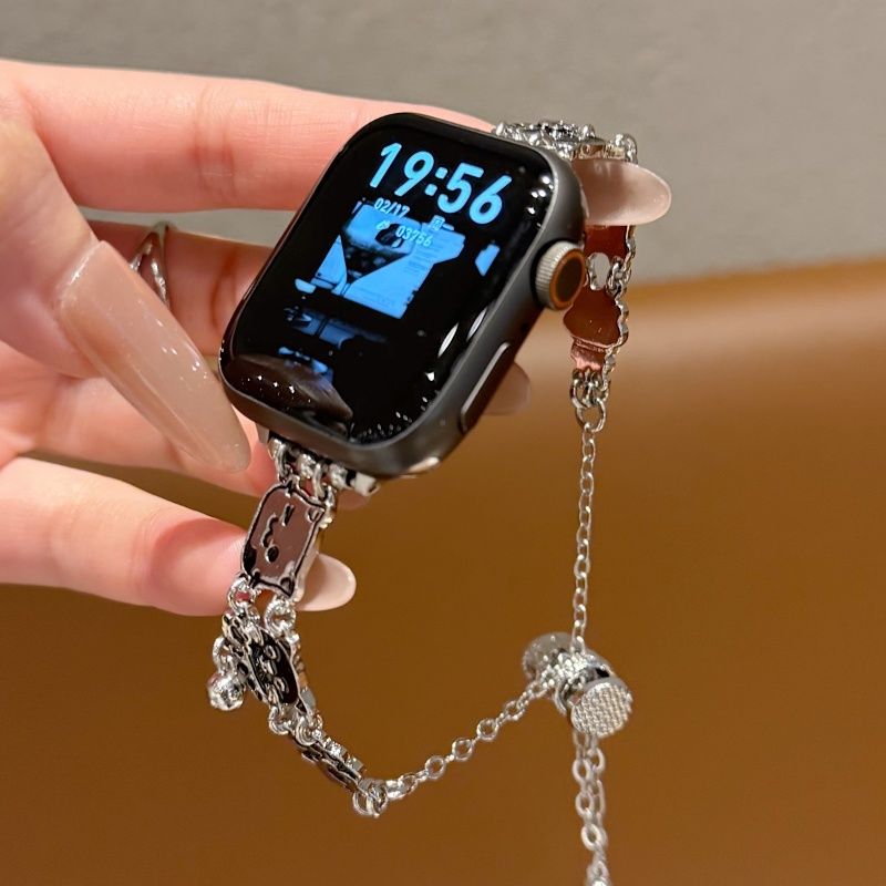 适用Applewatch表带苹果手表S10/8/9iwatch7/6可爱镂空猫咪链条