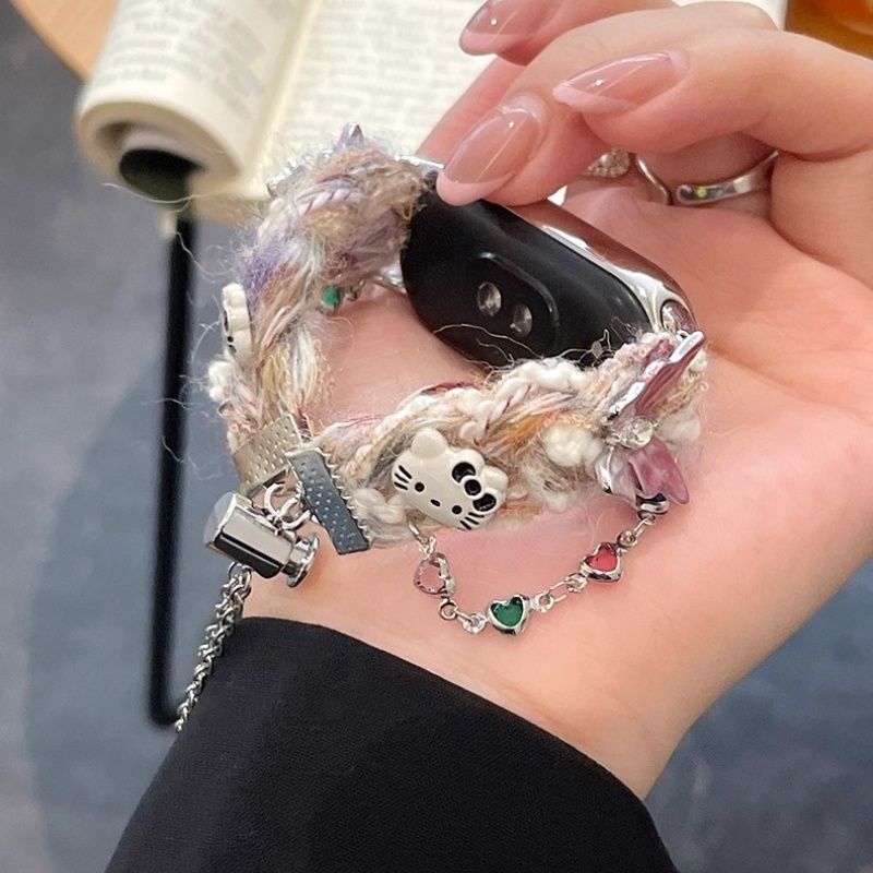 ins适用小米手环1098pro秋冬毛绒表带红米65苹果s11华为fit4/vivo