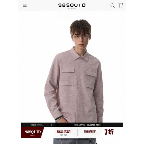 98SQUID 美式复古多口袋工装长袖衬衫男女百搭设计感休闲痞帅外套