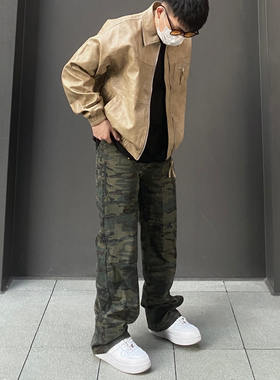 98SQUID 美式复古水洗迷彩工装裤男女宽松直筒阔腿百搭休闲伐木裤