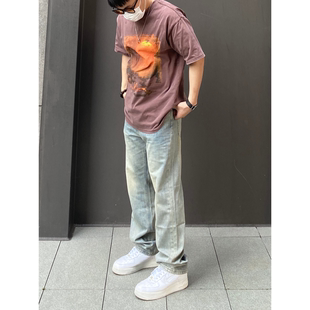 直筒水洗百搭复古长裤 98SQUID 美式 男2025新款 潮 黄泥染高街牛仔裤
