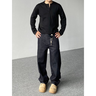 98SQUID 美式复古老钱风蓝黑原色牛仔裤男女宽松直筒垂感休闲长裤