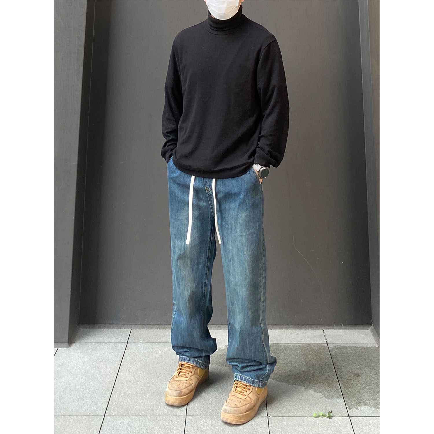 98SQUID 美式vibe高街水洗莱赛尔蓝色牛仔裤男女宽松直筒休闲长裤