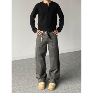 98SQUID 美式cleanfit拼接大口袋工装裤男女宽松阔腿垂感百搭长裤