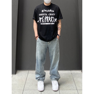 高街直筒宽松休闲长裤 98SQUID 美式 男2025新款 渐变水洗做旧牛仔裤