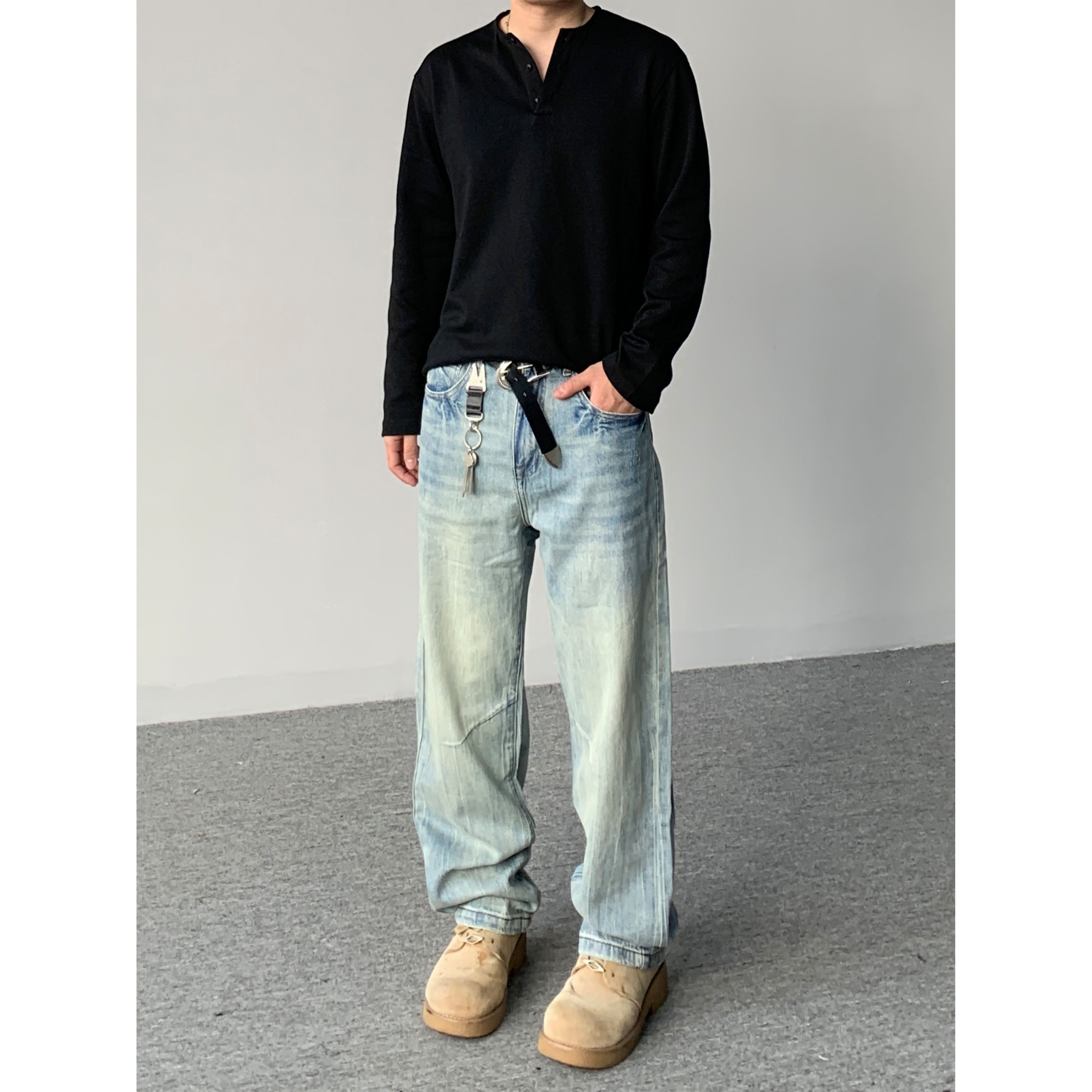 98SQUID 美式复古cleanfit水洗扎花竹节牛仔裤男女宽松直筒长裤子,男装,牛仔裤,淘宝优惠券,粉丝福利购,淘宝优惠卷