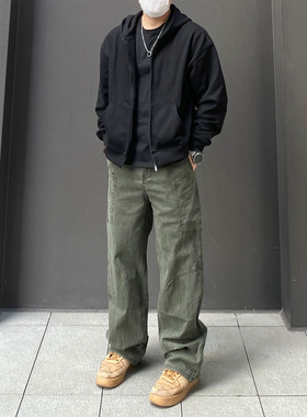 98SQUID 美式复古水洗多口袋工装休闲裤男女宽松cleanfit阔腿长裤