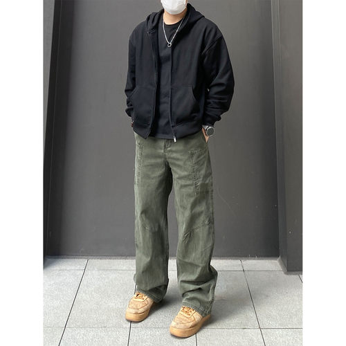 98SQUID 美式复古水洗多口袋工装休闲裤男女宽松cleanfit阔腿长裤