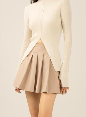 PINZ HOW高腰百褶一字绣短款半身裙