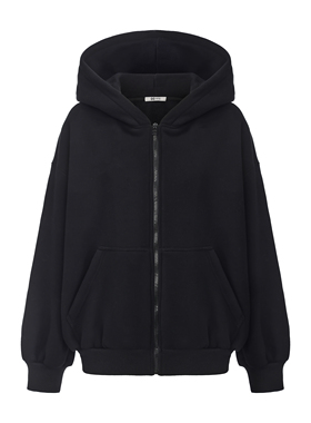 PINZ HOW原创设计超暖0压极寒卫衣黑色仿羊羔绒长款连帽拉链卫衣