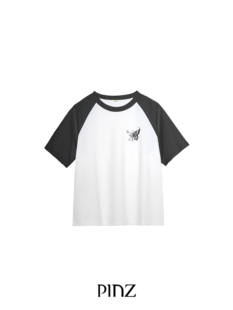 HOW美肤珍珠纤维抗菌蝴蝶绣花宽松插肩T恤 PINZ