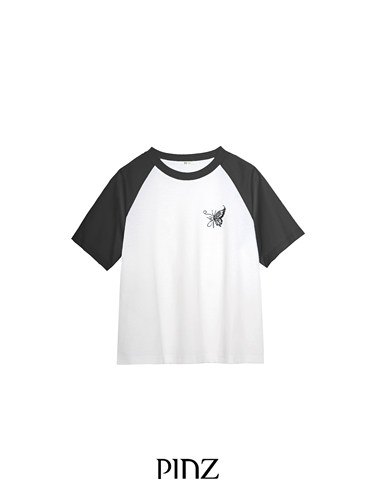 PINZHOW宽松珍珠纤维插肩袖