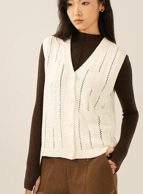 PINZ HOWV领重工圆孔镂空钩花无袖气质外搭背心