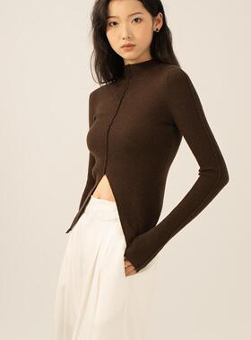 PINZ HOW 100%美利奴精纺超细羊毛开叉显瘦上衣