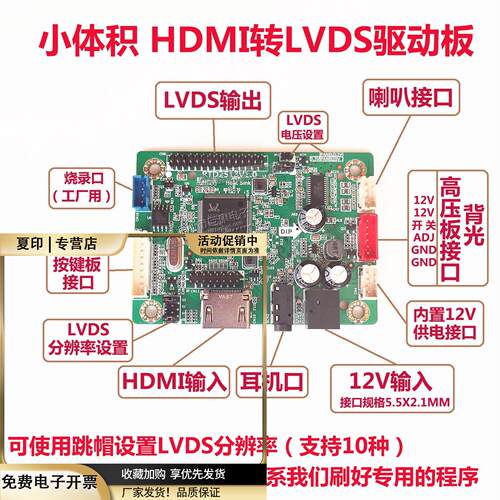 小体积高清HDMI驱动板HDMI转LVDS转接板液晶屏驱动板显示器板