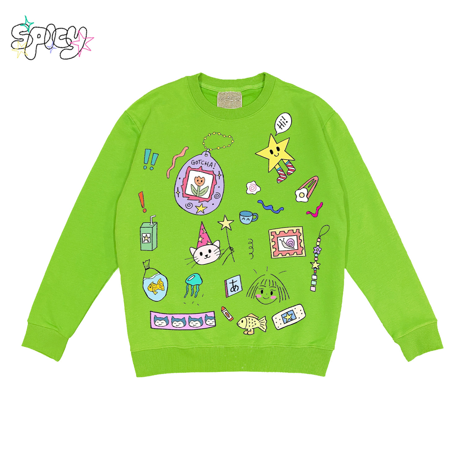 金枪小鱼 创意趣味印花简笔画原宿风卫衣Y2K潮流ins上衣圆领卫衣