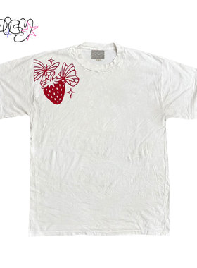 金枪小鱼 红色线稿小草莓简约短袖日常通勤百搭T恤正肩修身