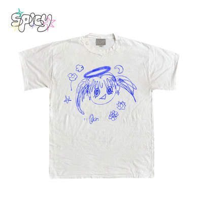 金枪小鱼 简约休闲百搭修身线稿小人儿趣味短袖通勤ootd日常短袖