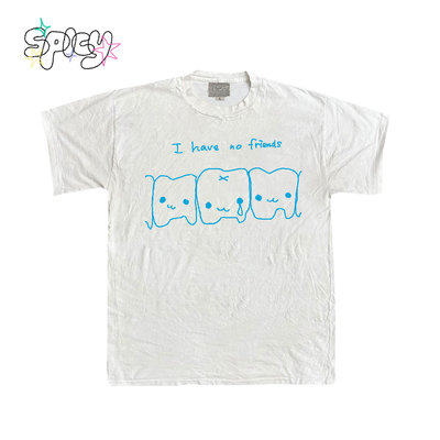 金枪小鱼 创意趣味印花简笔画原宿风短袖Y2K潮流ins上衣圆领T恤
