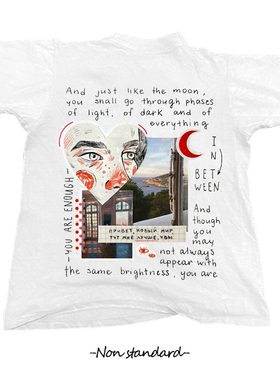 Non standard 插画师原创! 粉红色的回忆贴纸印花短袖T恤通勤上衣