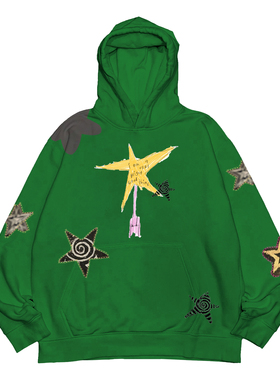 金枪小鱼  绿色美式复古穿搭早秋连帽卫衣休闲男女都可穿live直出