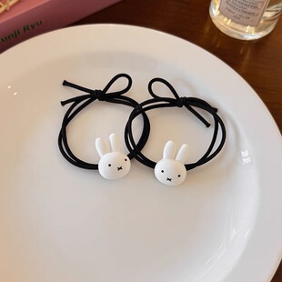 韩系可爱兔子造型皮筋黑色发绳少女头饰发饰简约甜美小发绳高弹力