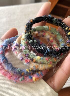 韩国秋冬暖暖的彩色毛线发绳高弹