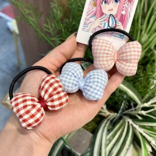 日韩甜美格子蝴蝶结发圈女小清新充棉头饰发绳头绳格纹日系皮筋女