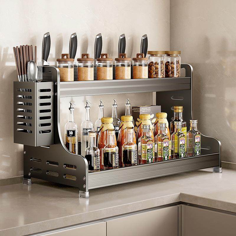 厨房置物架免安装一体刀架台面调料架家用调味品多功能大收纳架
