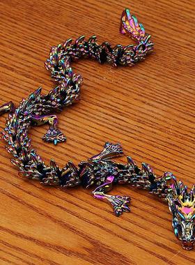 爆款3D立体活动龙手把件长款龙王霸气桌面装饰彩龙金属摆件工艺品